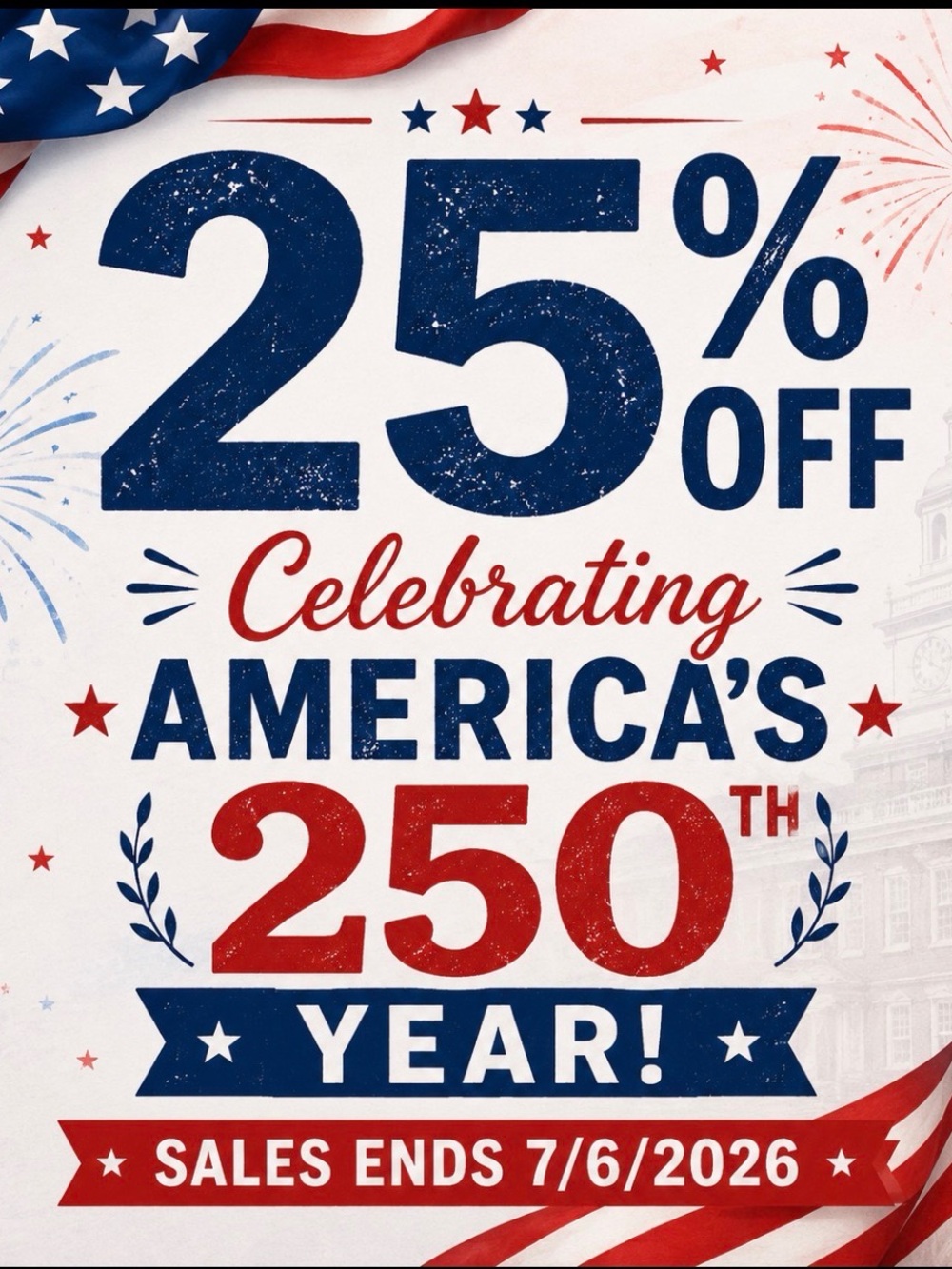 Patriotic 25% Off Celebration Sign - Red & Blue
